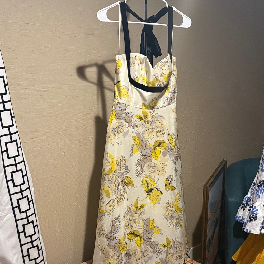 Halter Floral Dress with Yellow and Black Accents